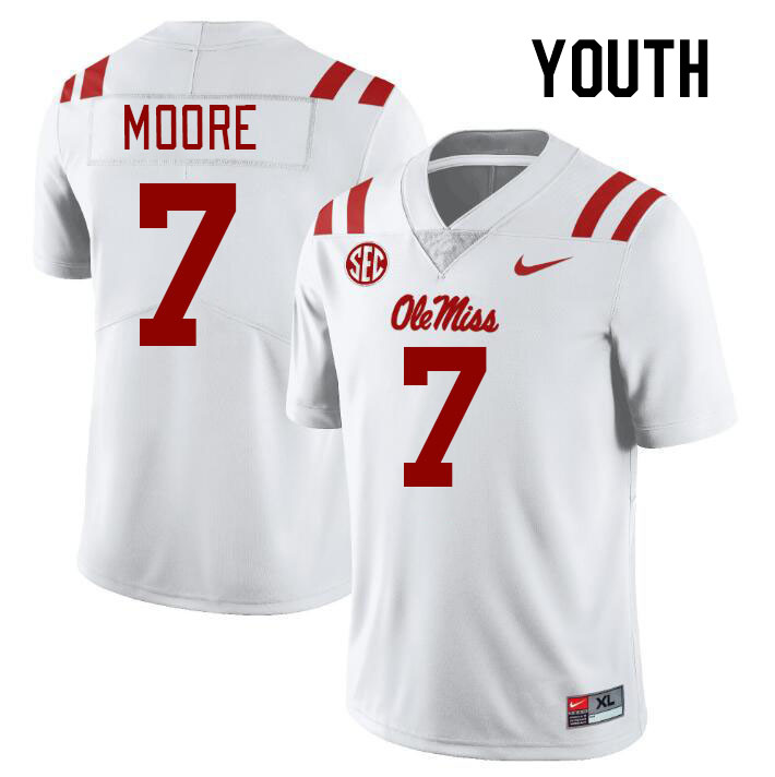 Youth #7 Louis Moore Ole Miss Rebels College Football Jerseys Stitched-White